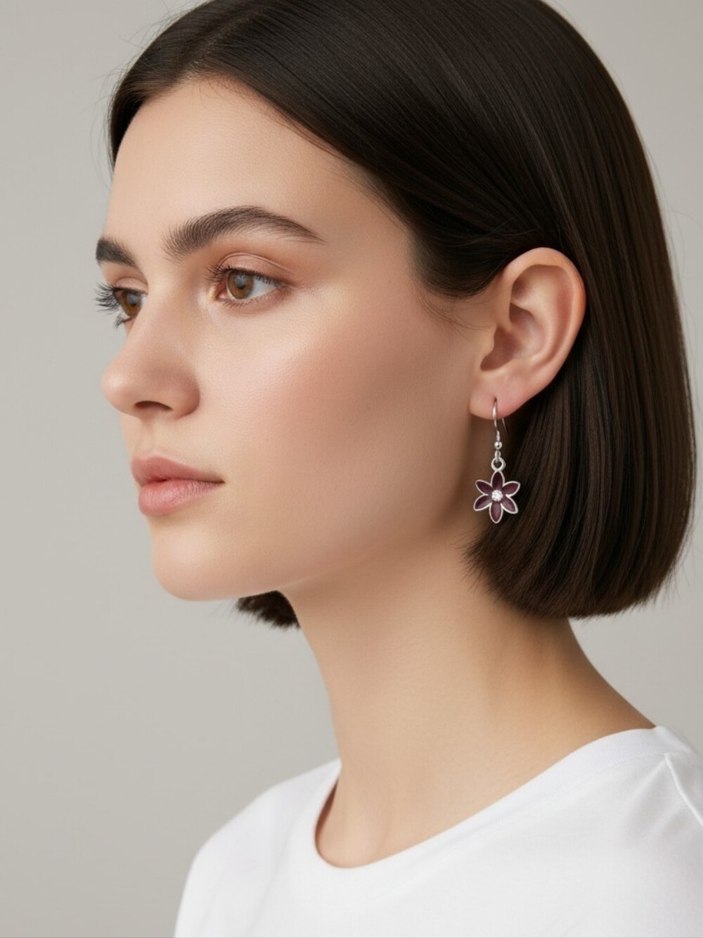 Purple Flower Dangle Earrings